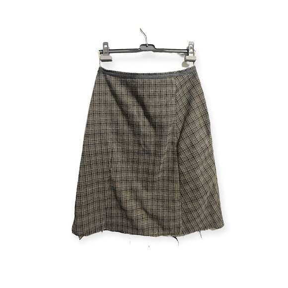 Marni c.2010 Checked Wool‑Blend A‑Line Skirt IT42 Raw‑Hem Bow Waist - Picture 2 of 13
